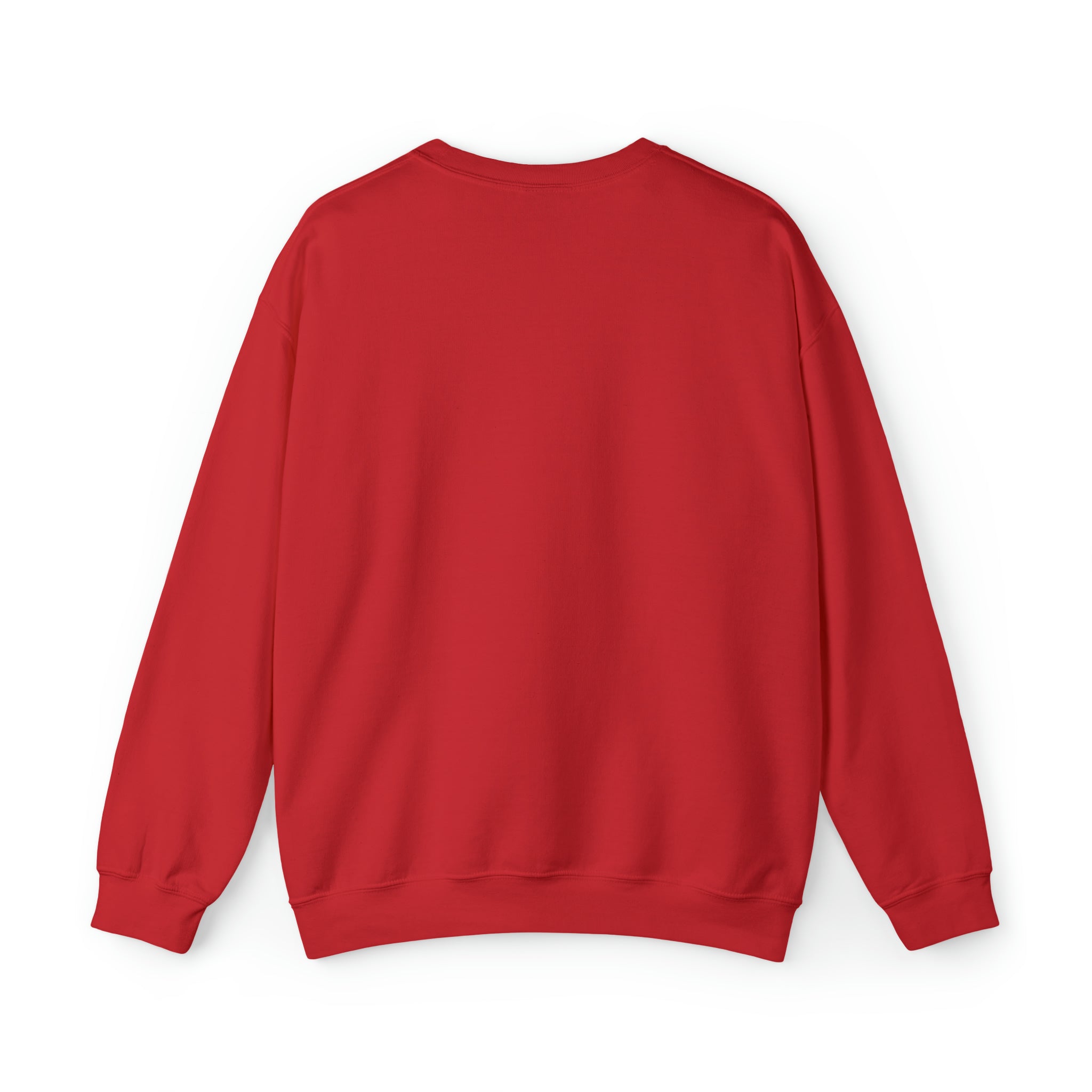 Red holiday sweater with long sleeves and a relaxed fit, perfect for festive celebrations.