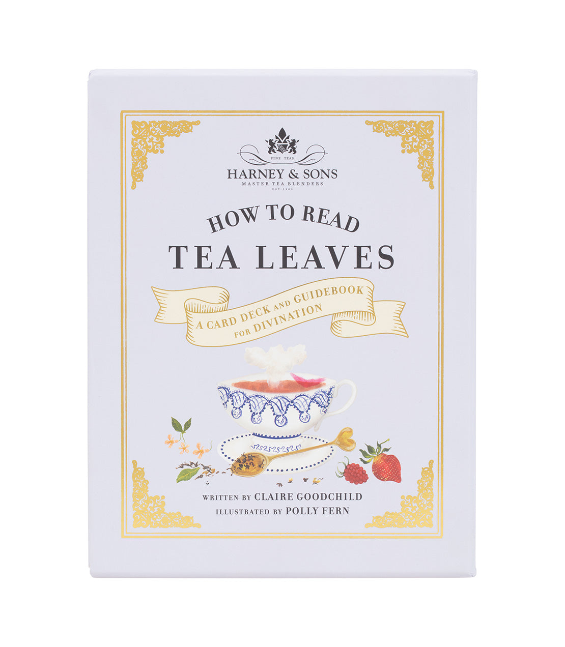 Harney & Sons "How to Read Tea Leaves" card deck and guidebook for divination, illustrated by Polly Fern.
