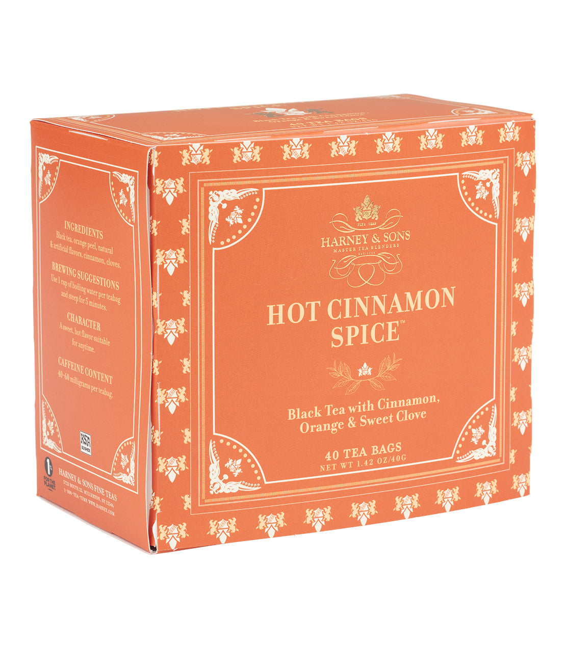 Harney & Sons Fine Teas- Hot Cinnamon Spice- Black Tea with Cinnamon, Orange & Sweet Clove- Orange box of 40 Premium Teabags