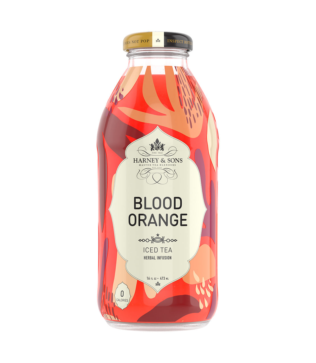 16OZ Bottle of Harney & Sons Blood Orange Iced Tea, featuring vibrant red and orange floral design.