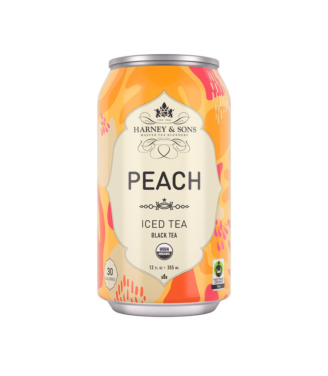 Harney & Sons Fine Teas- Organic Peach Iced Tea- Black Tea- Colorful 12 fl oz can