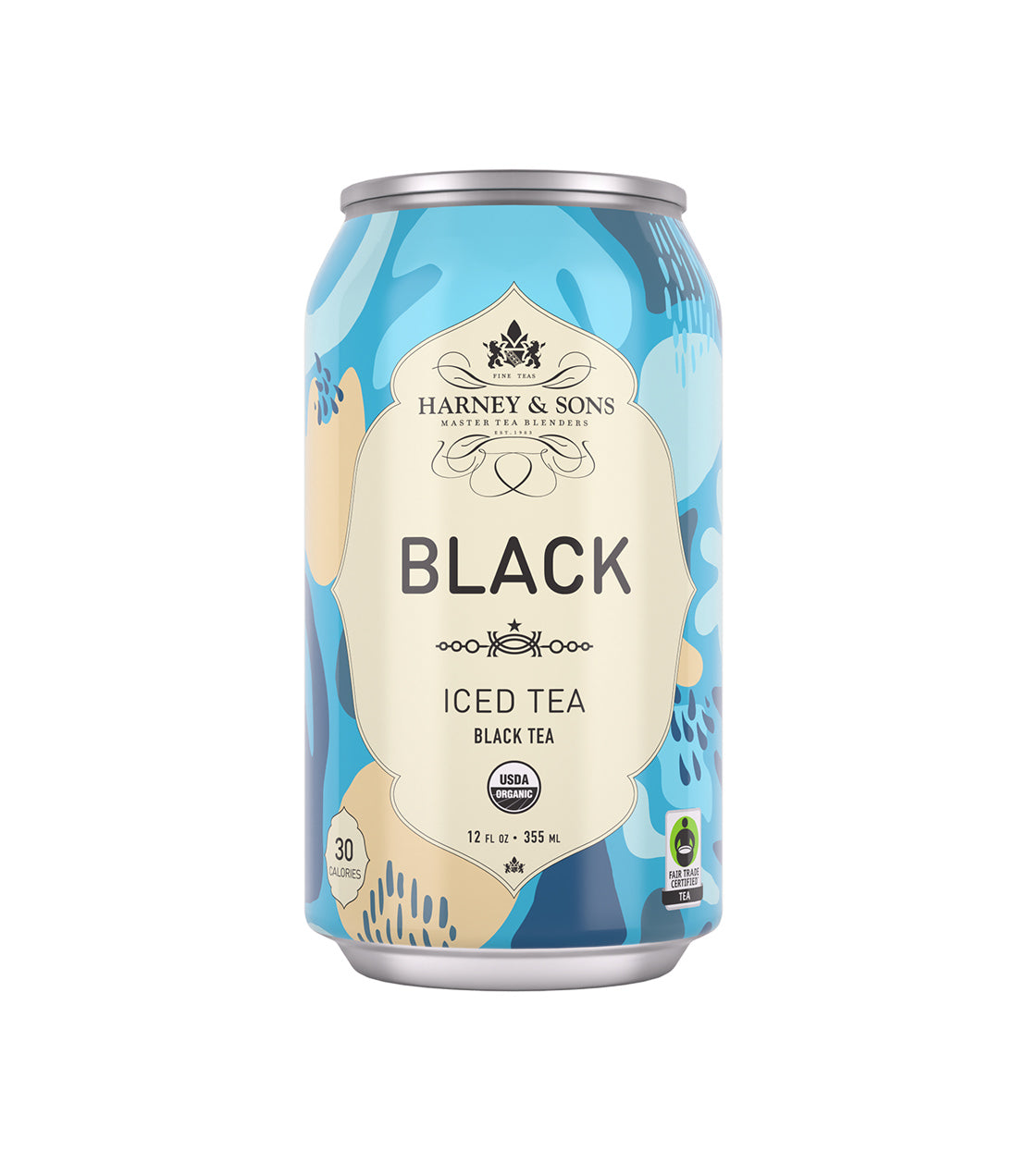 Harney & Sons Fine Teas- Organic Black Iced Tea- Black Tea- Colorful Blue 12 fl oz can