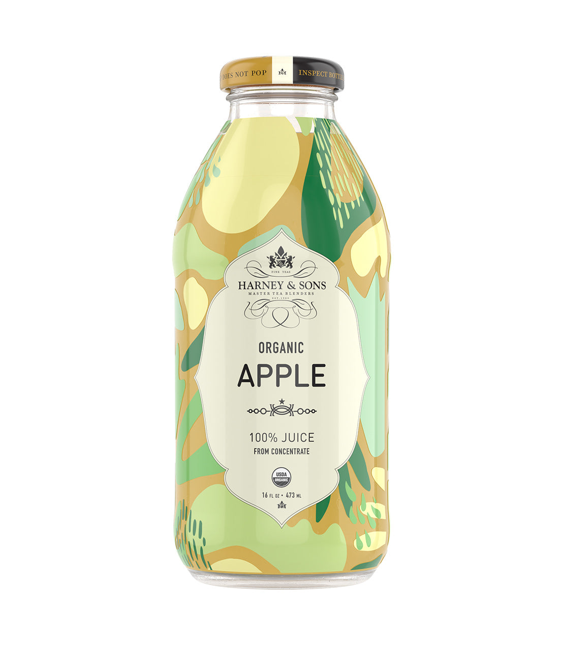 Harney & Sons Fine Teas- 16 OZ Bottle of Organic Apple 100% Juice, featuring a colorful design.