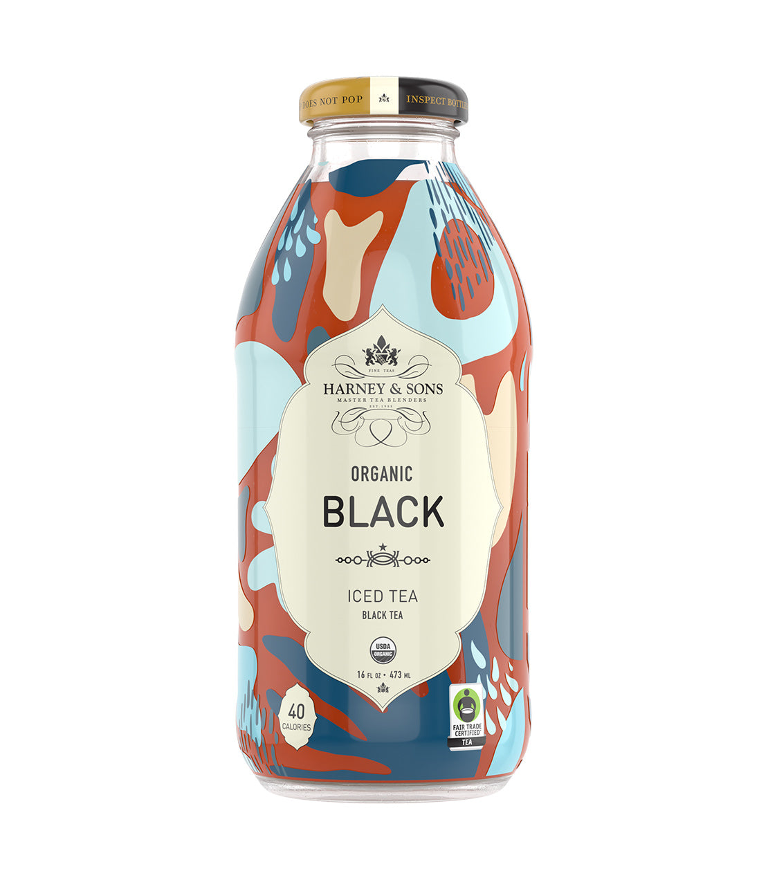 Harney & Sons Fine Teas- 16 OZ Bottle of Organic Black Iced Tea, featuring a colorful design.