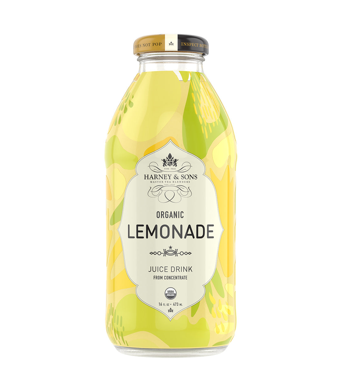 Harney & Sons Fine Teas- 16 OZ Bottle of Organic Lemonade Juice Drink, featuring a colorful design.