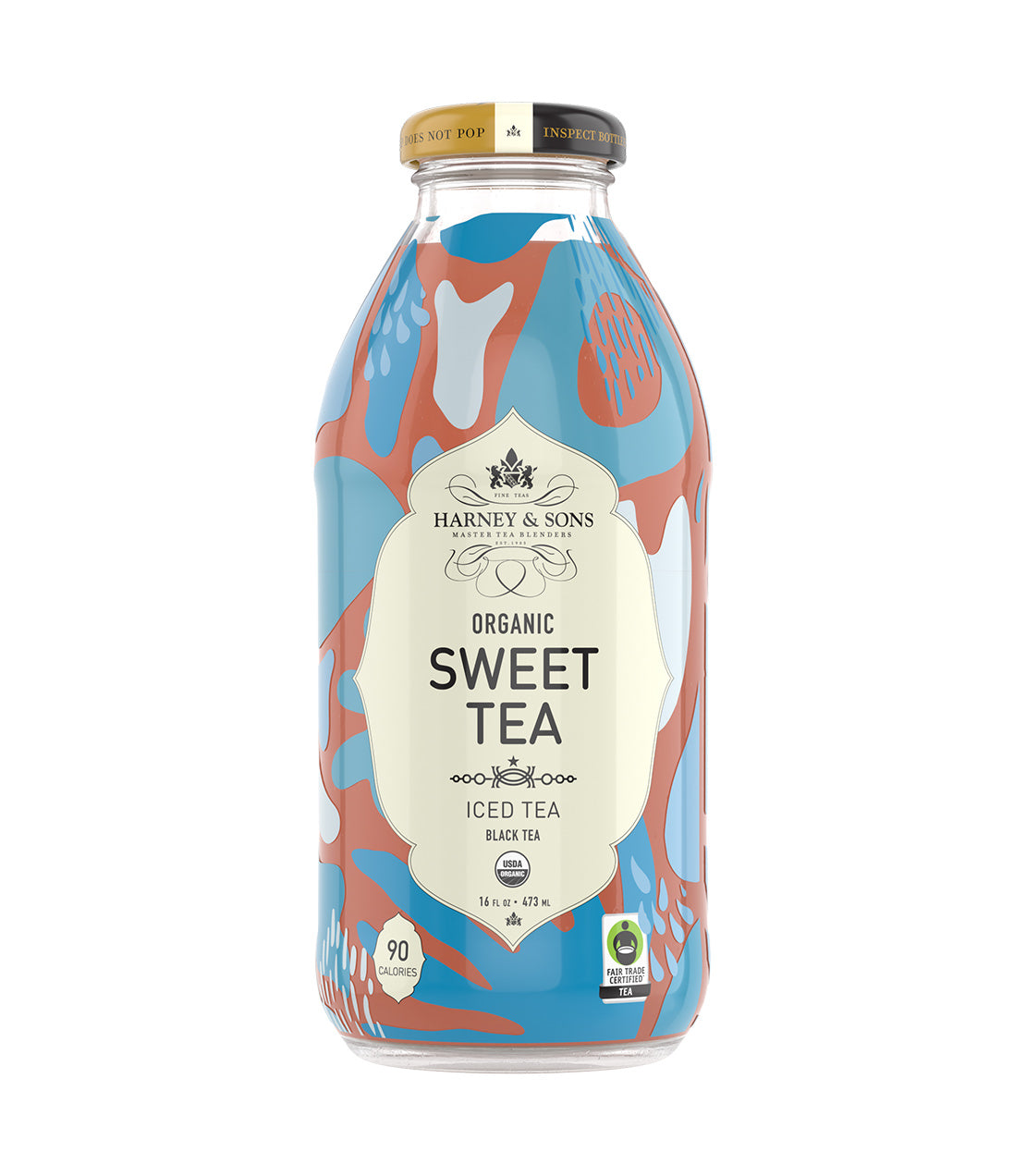 Harney & Sons Fine Teas- 16 OZ Bottle of Organic Sweet Tea Iced Tea, featuring a colorful design.