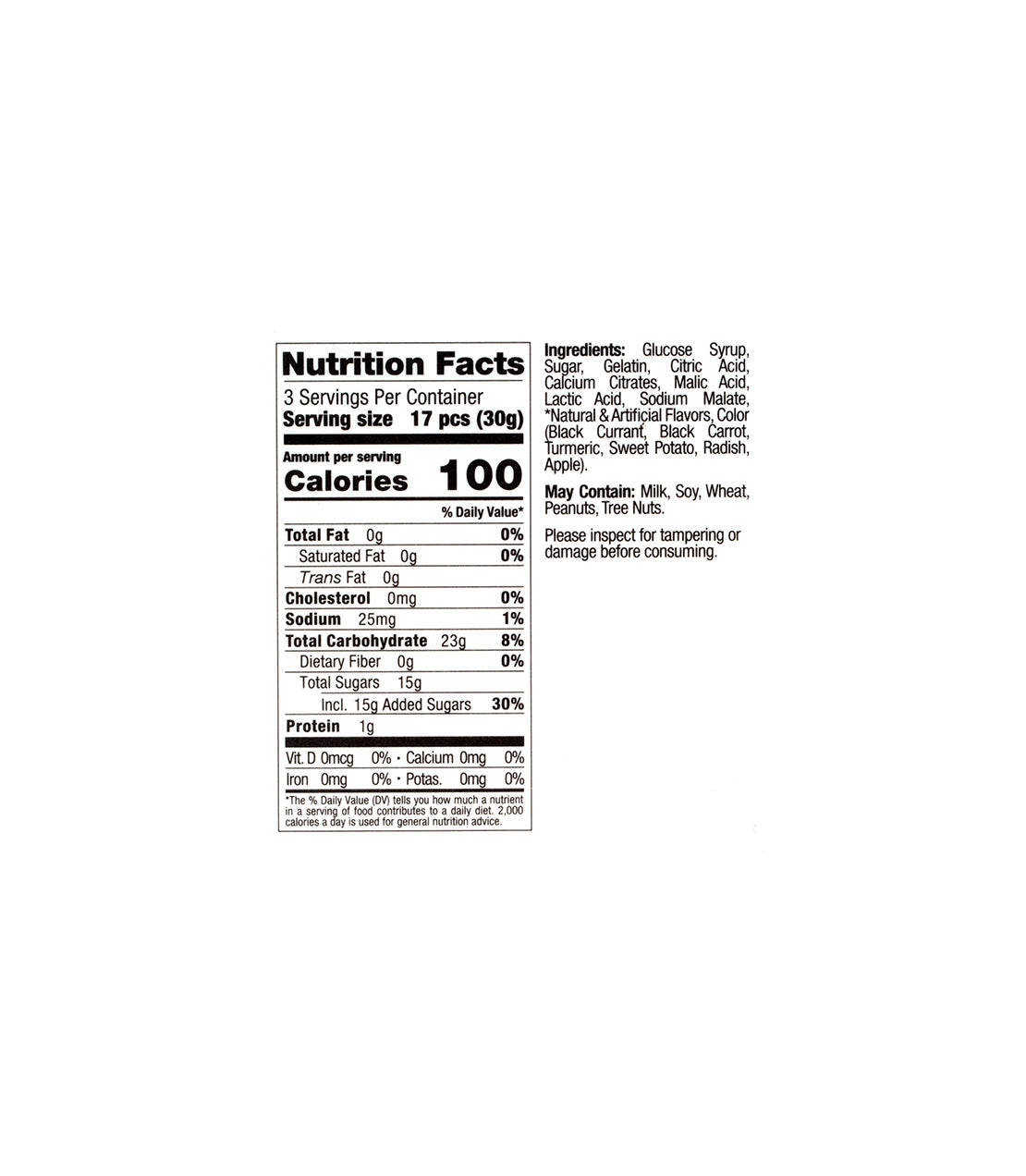 Sugarfina- 3.2OZ Box- Sparkling Stars Candy- Nutrition Facts