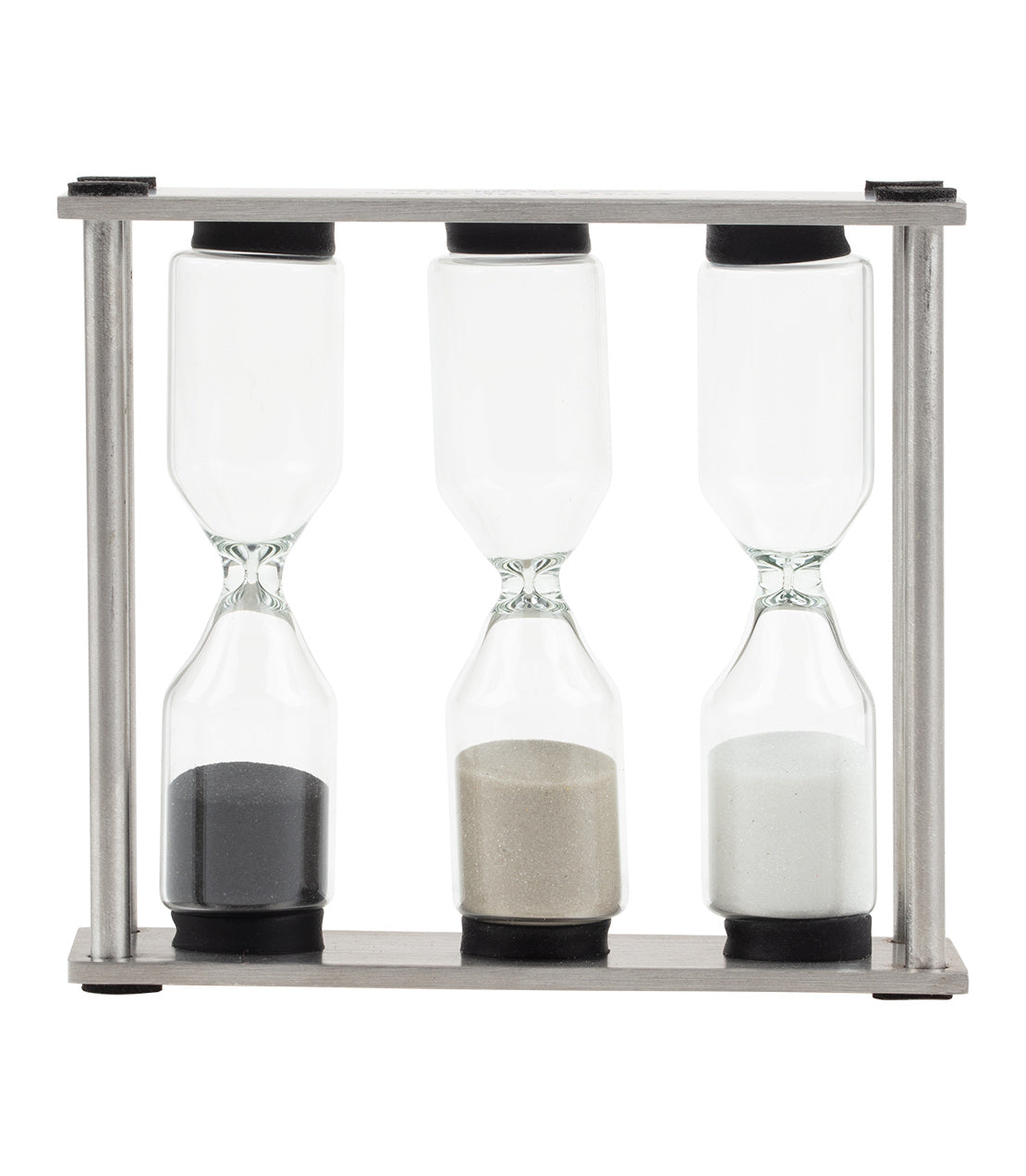 Harney & Sons Sand Tea Timer with three hourglasses in a metal frame, designed for precise tea brewing.