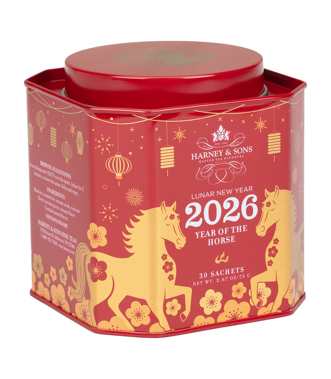 Harney & Sons Fine Teas- Lunar New Year 2026- Year of the Horse- Red and gold tin of 30 sachets