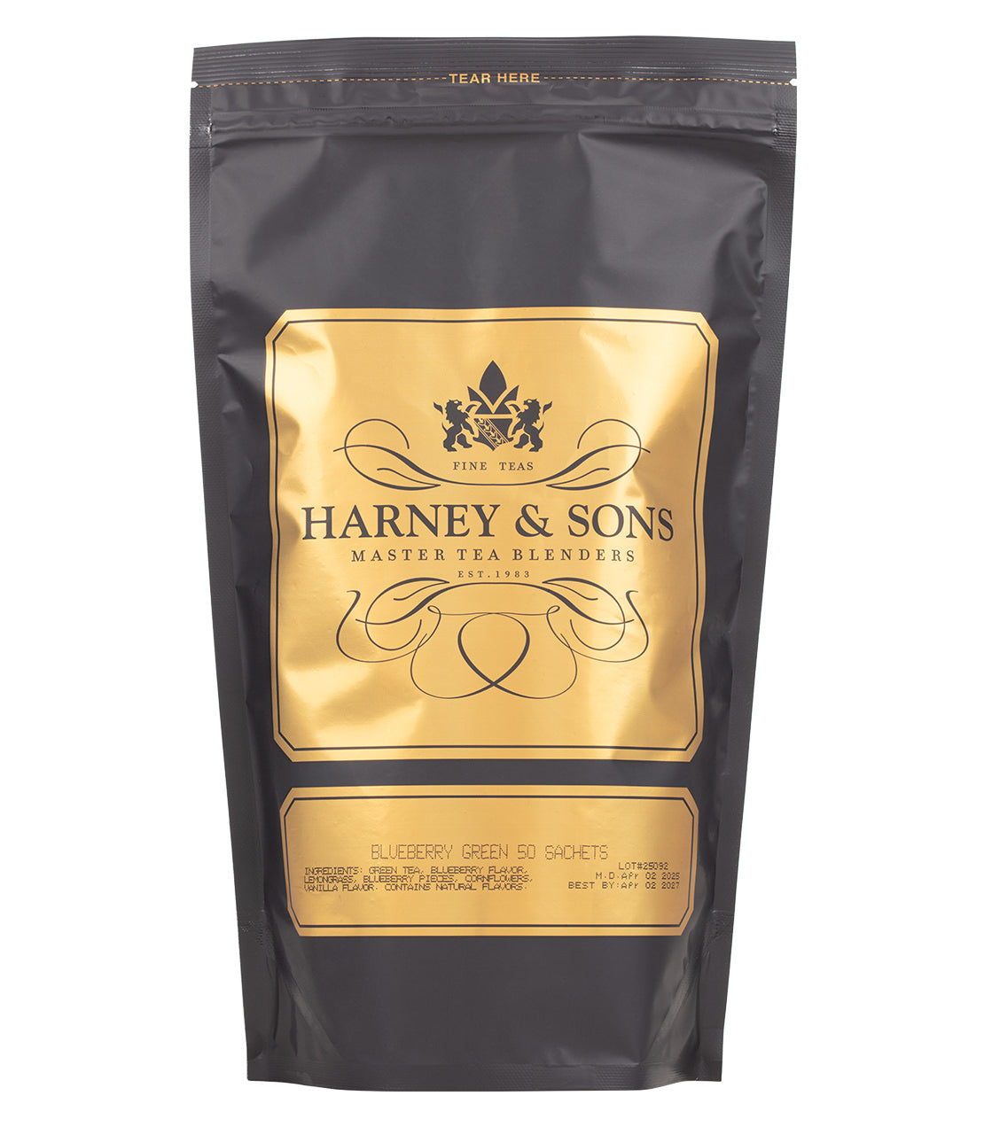 Harney & Sons Fine Teas- Blueberry Green- Black and Gold Bag of 50 Sachets