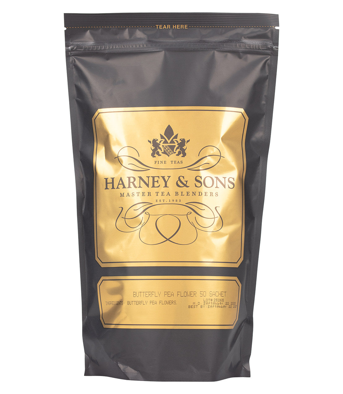 Harney & Sons Fine Teas- Butterfly Pea Flower- Black and Gold Bag of 50 Sachets