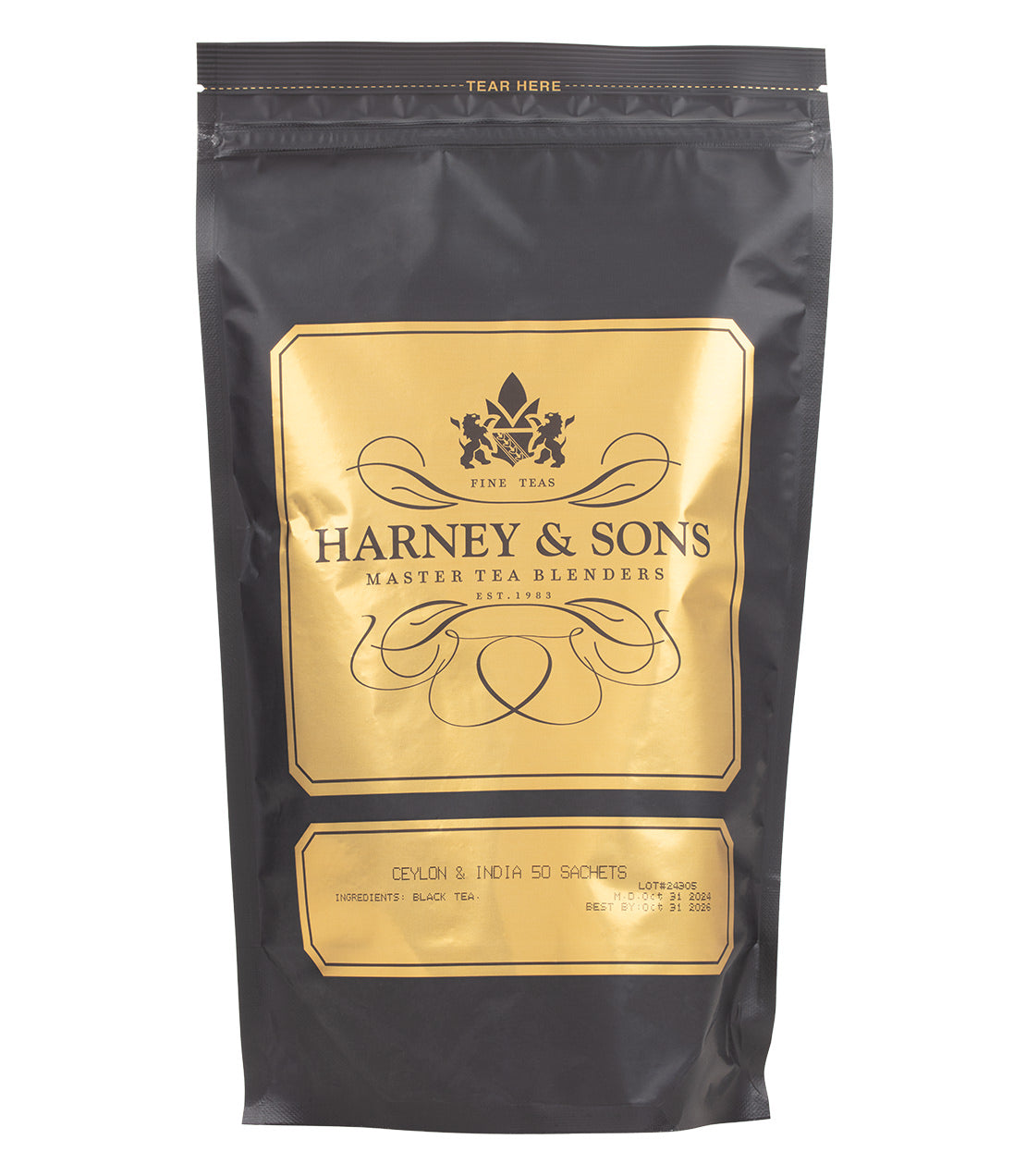Harney & Sons Fine Teas- Ceylon & India- Black and Gold Bag of 50 Sachets
