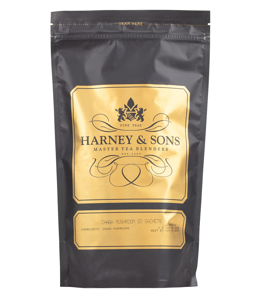 Harney & Sons Fine Teas- Chaga Mushroom- Black and Gold Bag of 50 Sachets
