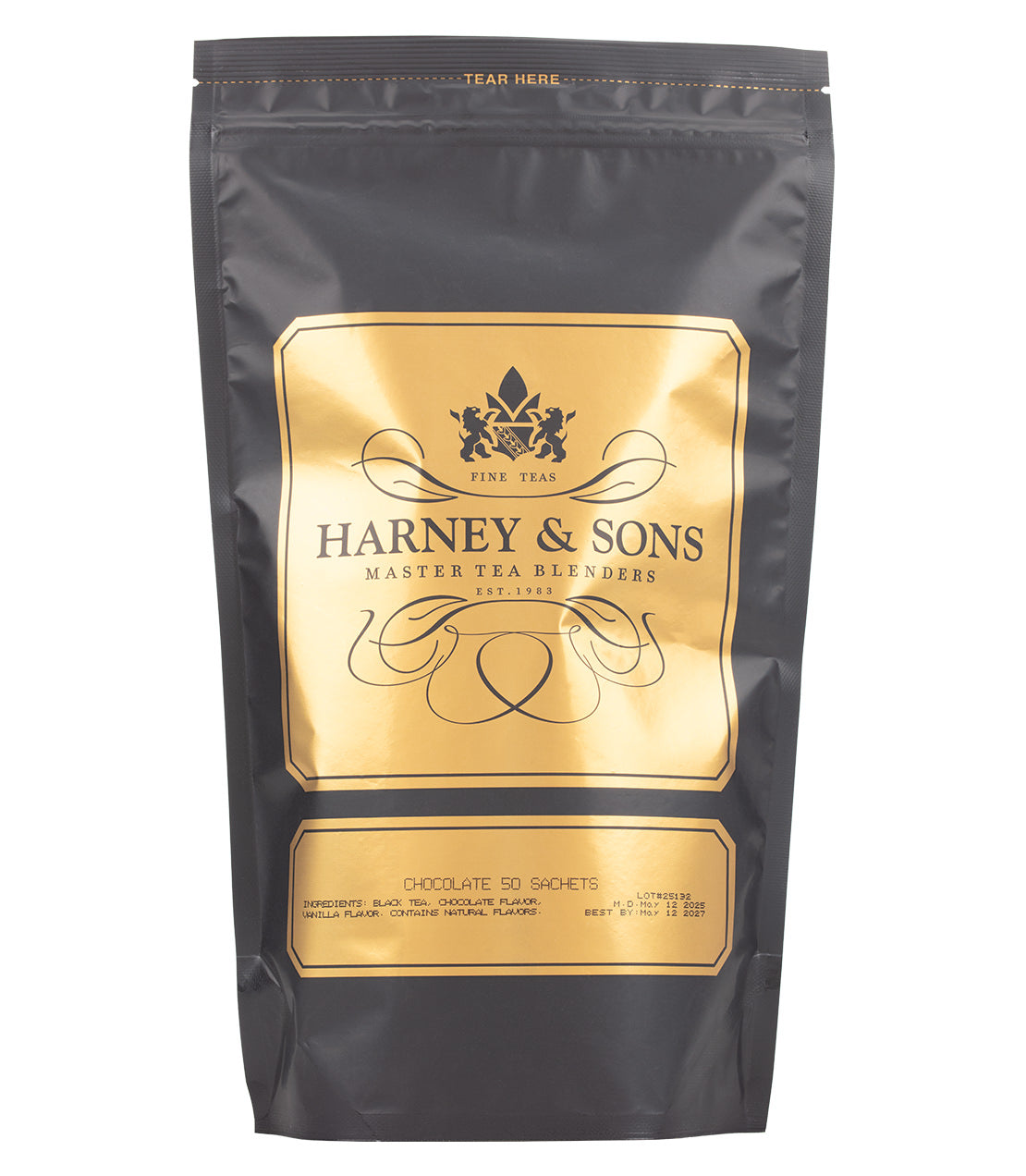 Harney & Sons Fine Teas- Chocolate Tea- Black and Gold Bag of 50 Sachets