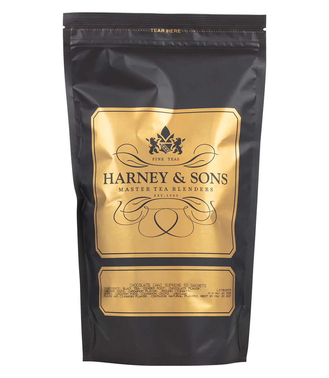 Harney & Sons Fine Teas- Chocolate Chai Supreme- Black and Gold Bag of 50 Sachets