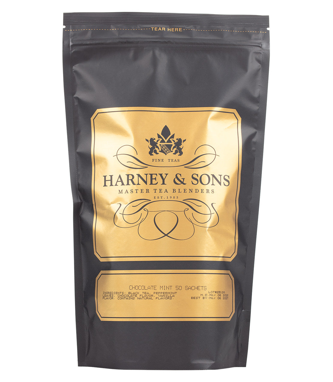 Harney & Sons Fine Teas- Chocolate Mint Tea- Black and Gold Bag of 50 Sachets