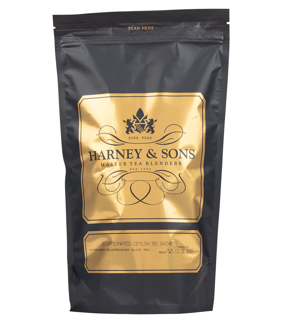 Harney & Sons Fine Teas- Decaffeinated Ceylon- Black and Gold Bag of 50 Sachets