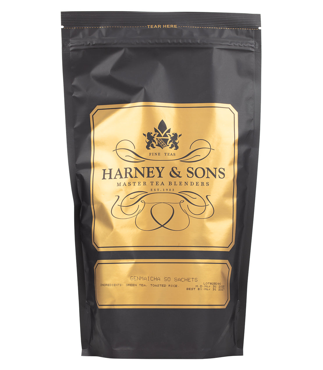 Harney & Sons Fine Teas- Genmaicha - Black and Gold Bag of 50 Sachets