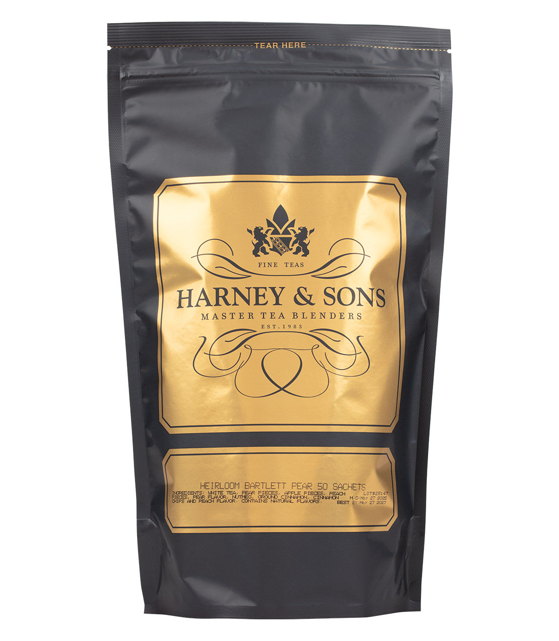Harney & Sons Fine Teas- Heirloom Bartlett Pear- Black and Gold Bag of 50 Sachets
