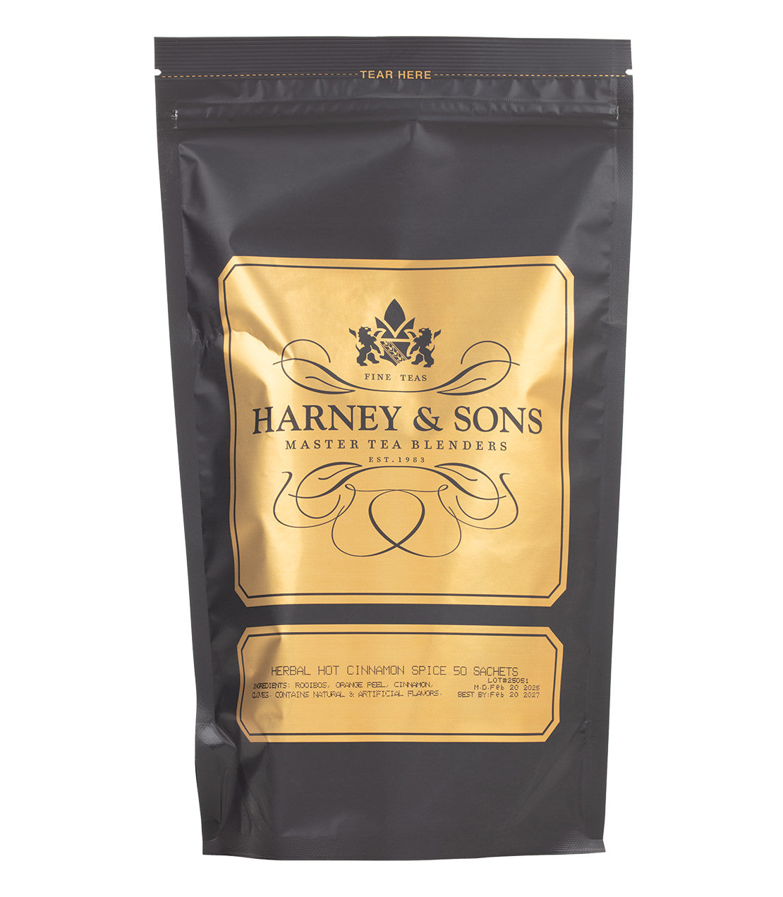 Harney & Sons Fine Teas- Herbal Hot Cinnamon Spice- Black and Gold Bag of 50 Sachets