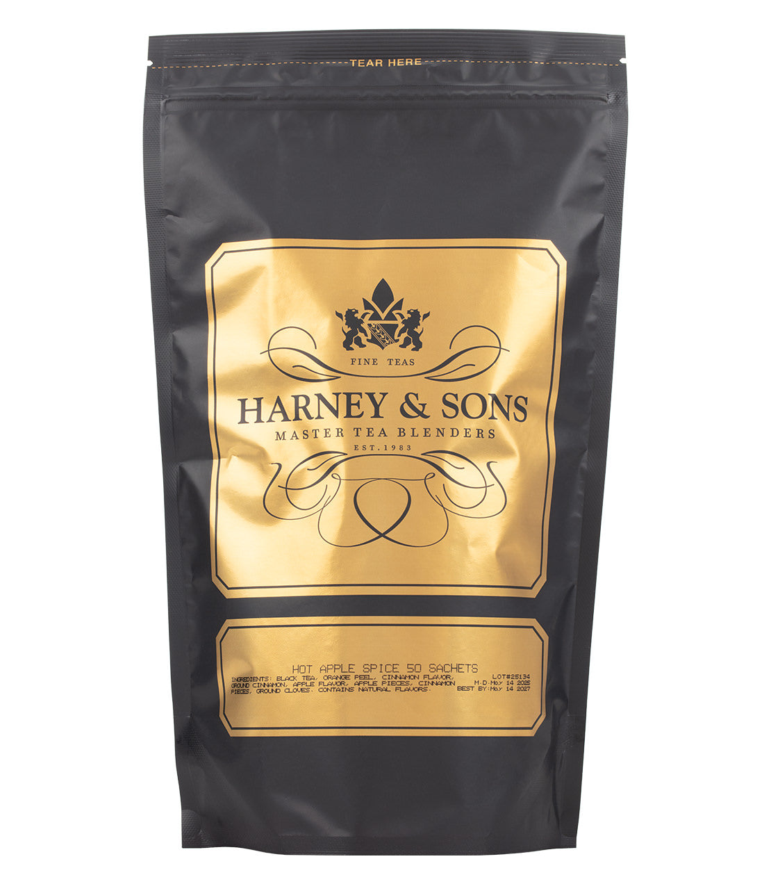 Harney & Sons Fine Teas- Hot Apple Spice- Black and Gold Bag of 50 Sachets