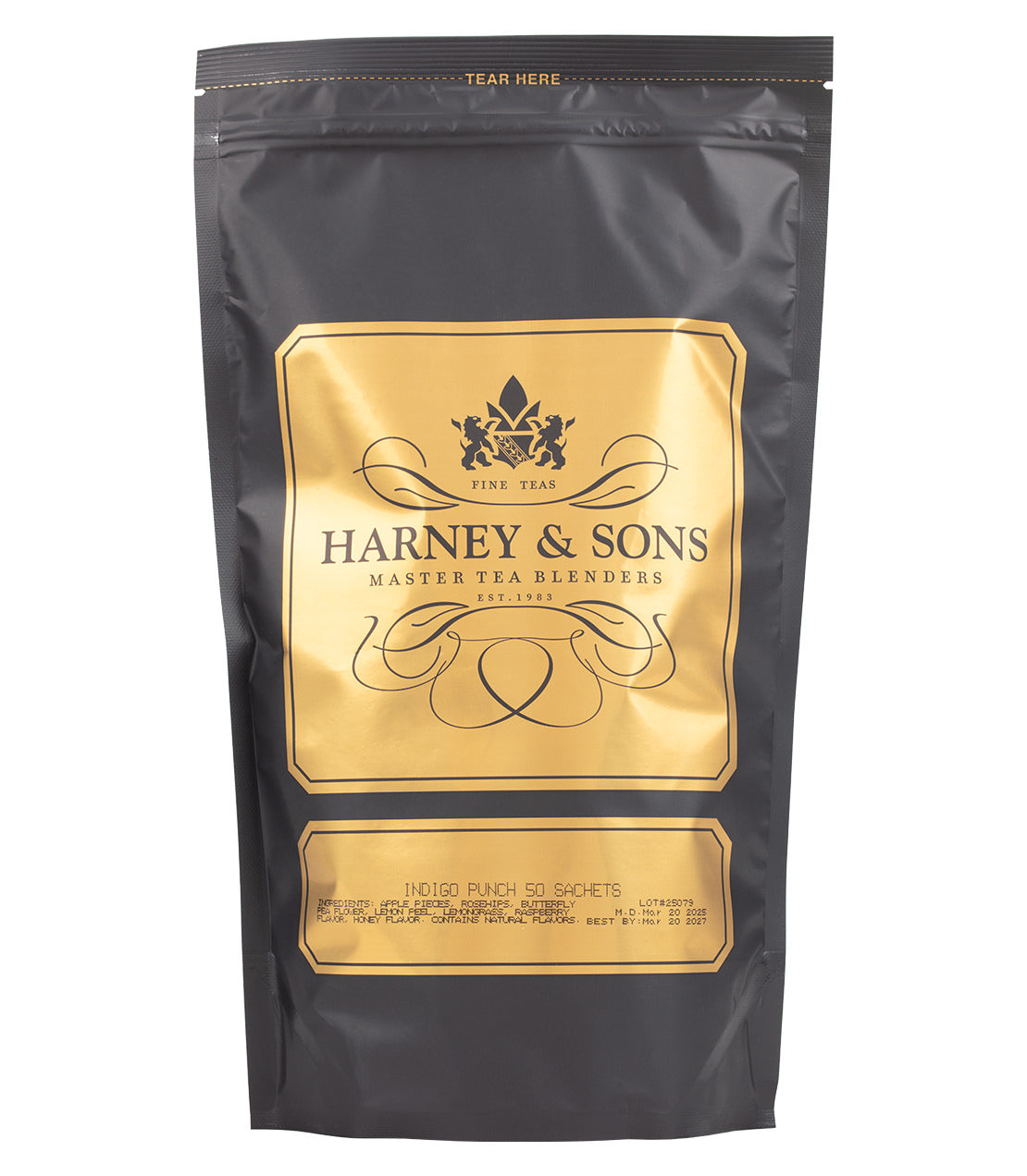 Harney & Sons Fine Teas- Indigo Punch- Black and Gold Bag of 50 Sachets