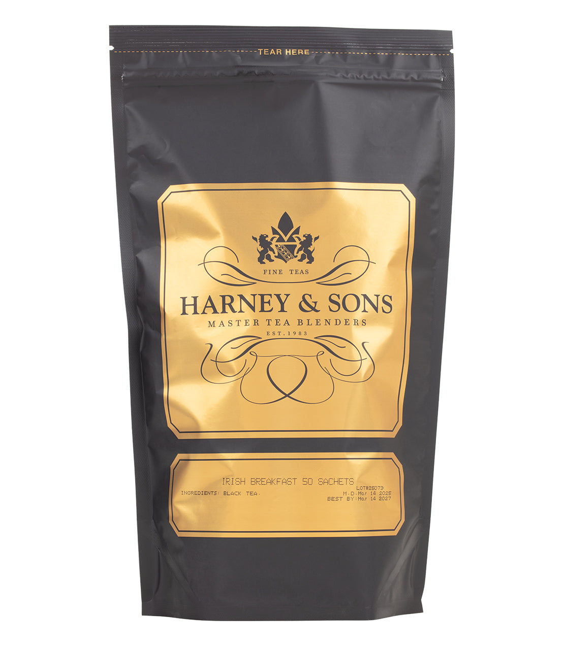 Harney & Sons Fine Teas- Irish Breakfast- Black and Gold Bag of 50 Sachets