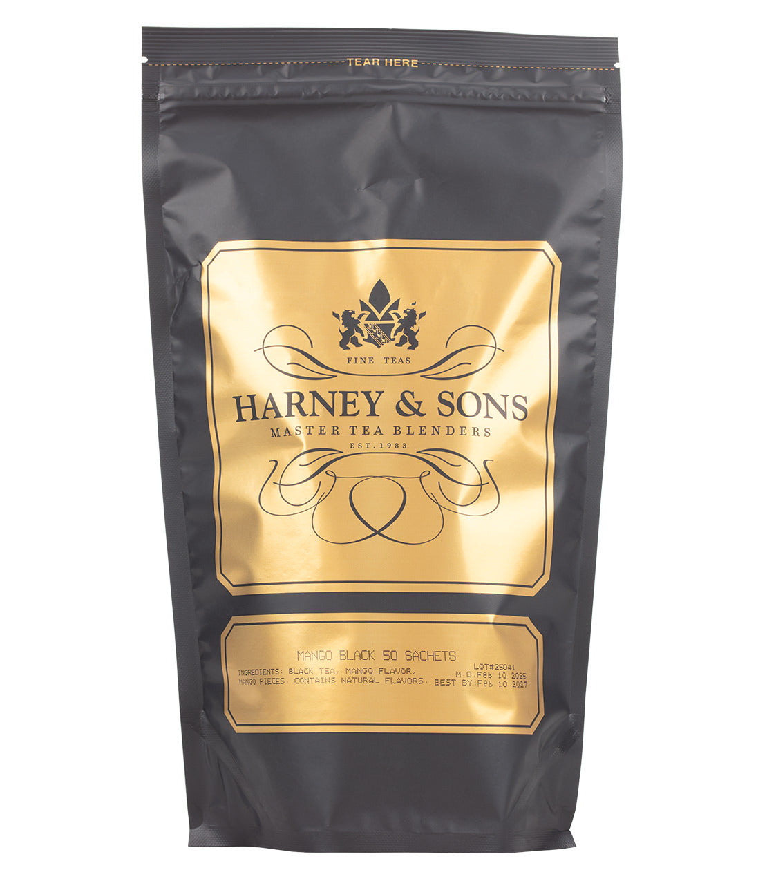 Harney & Sons Fine Teas- Mango Black- Black and Gold Bag of 50 Sachets