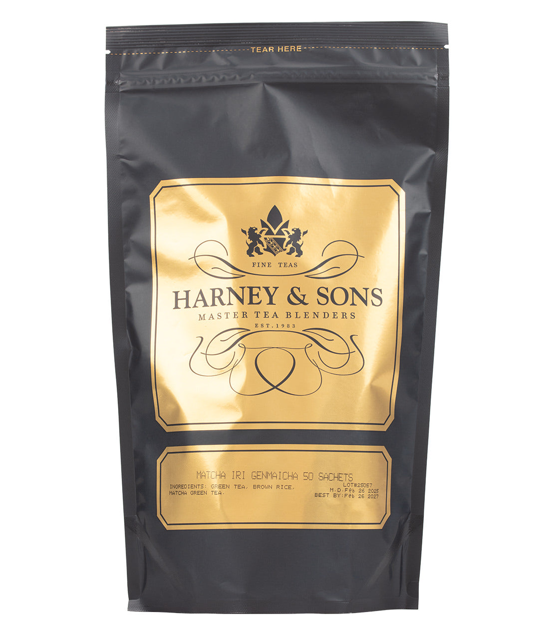 Harney & Sons Fine Teas- Matcha Iri Genmaicha- Black and Gold Bag of 50 Sachets