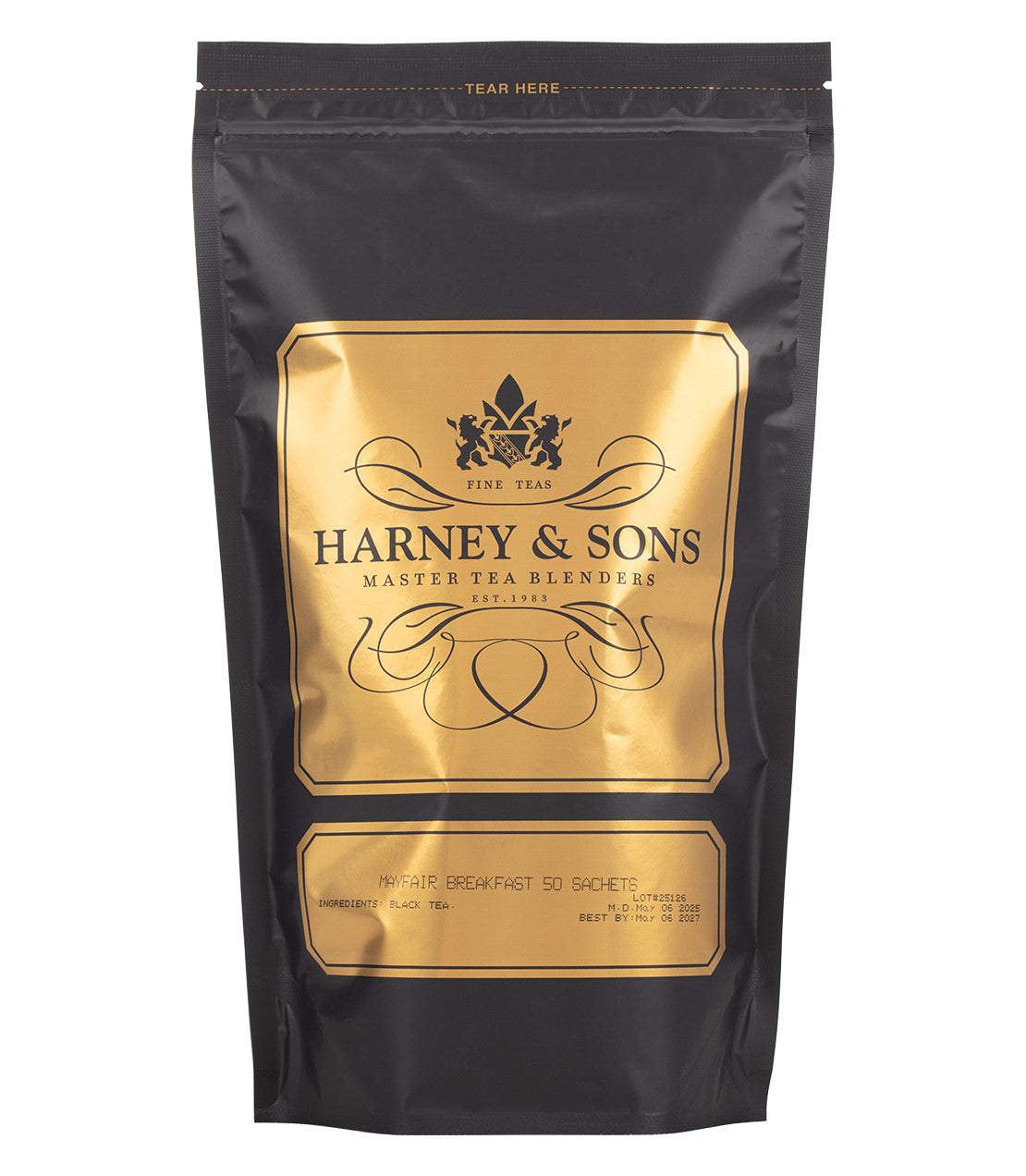 Harney & Sons Fine Teas- Mayfair Breakfast- Black and Gold Bag of 50 Sachets