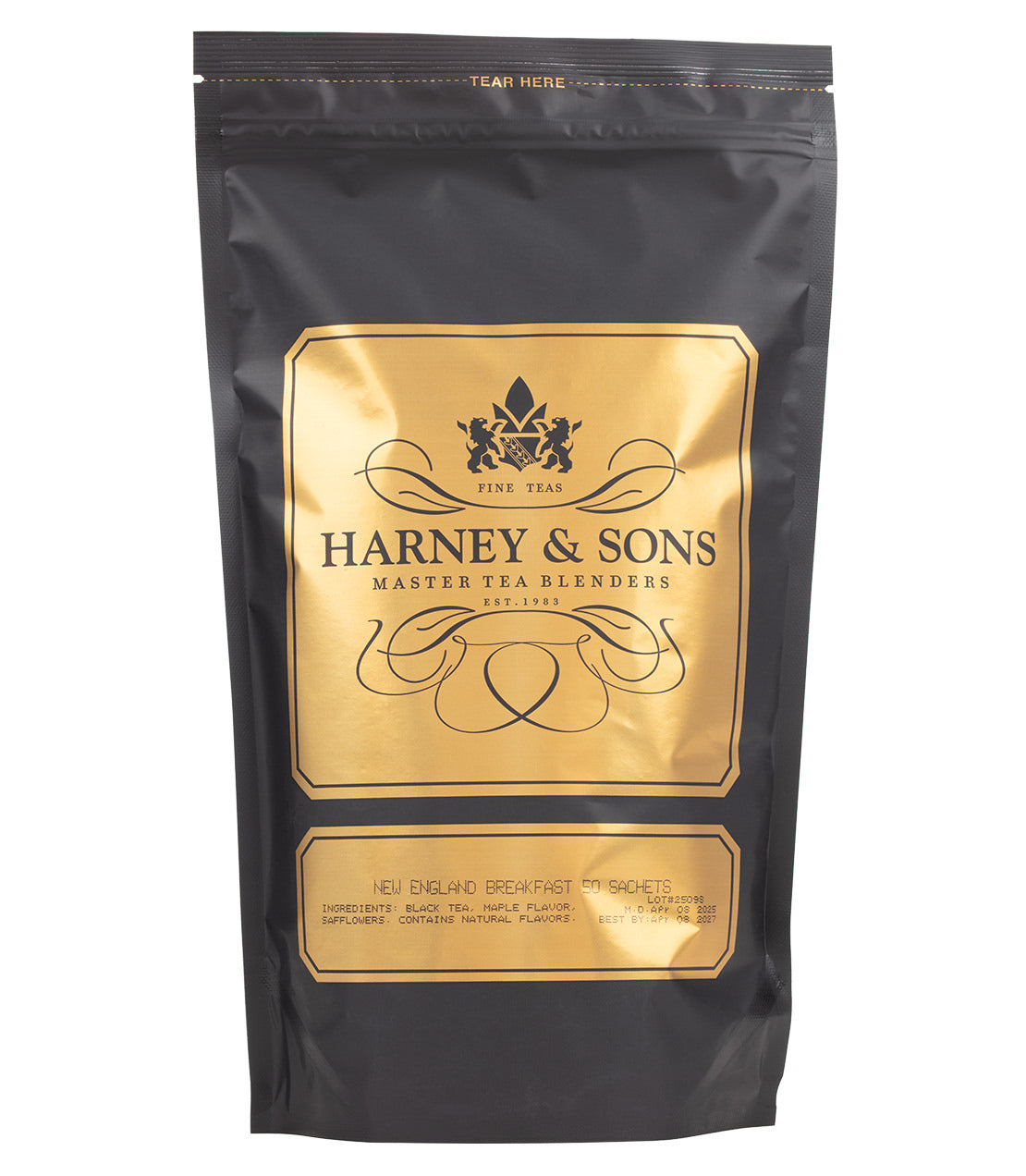 Harney & Sons Fine Teas- New England Breakfast- Black and Gold Bag of 50 Sachets