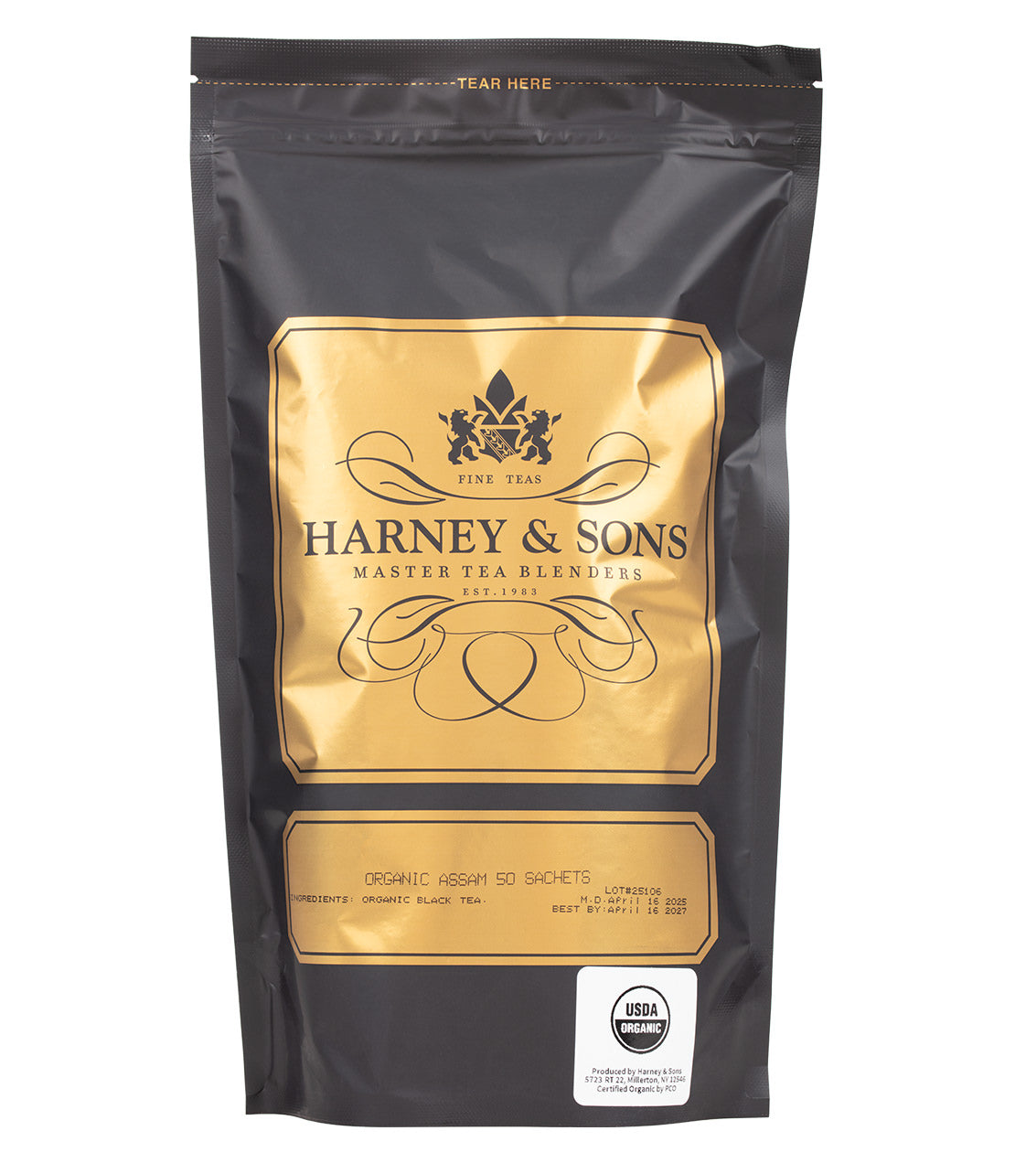 Harney & Sons Fine Teas- Organic Assam- Bag of 50 Sachets- Black and Gold Bag