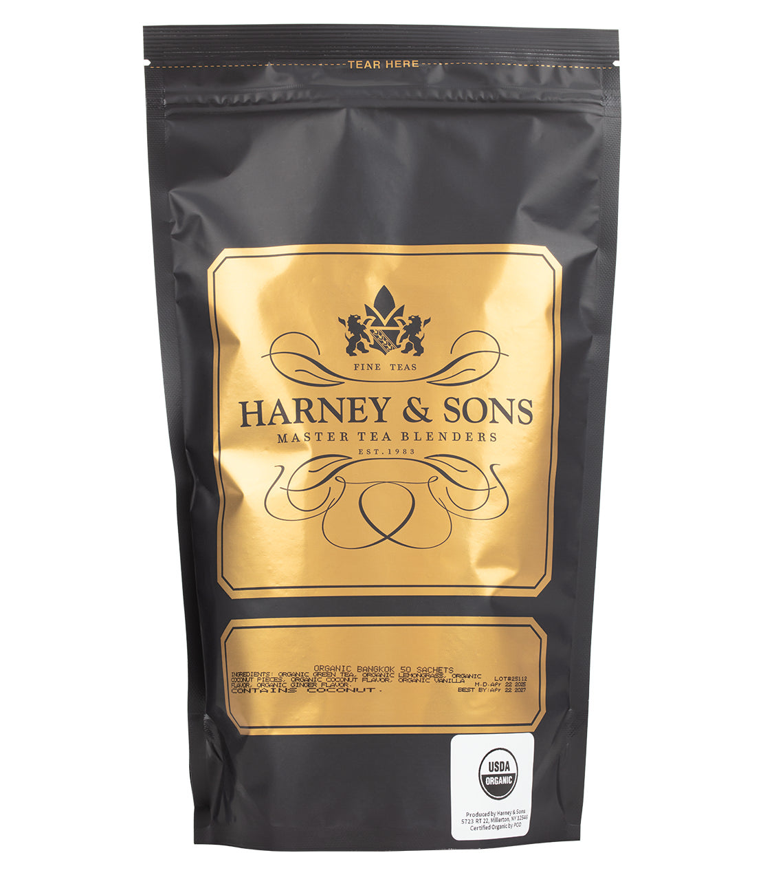 Harney & Sons Fine Teas- Organic Bangkok - Black and Gold Bag of 50 Sachets