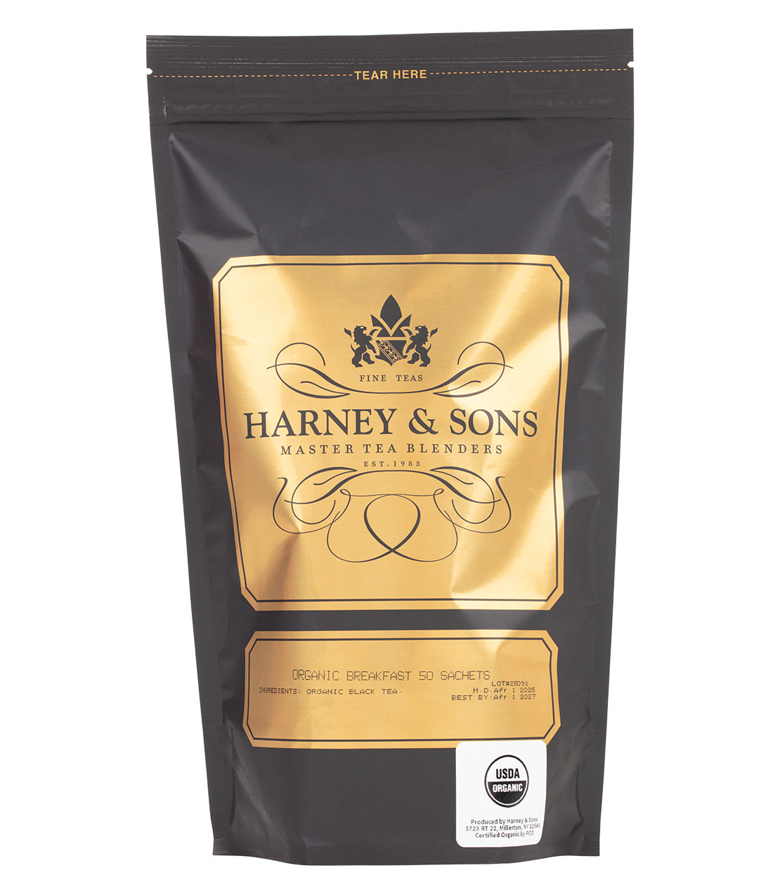 Harney & Sons Fine Teas- Organic Breakfast- Black and Gold Bag of 50 Sachets