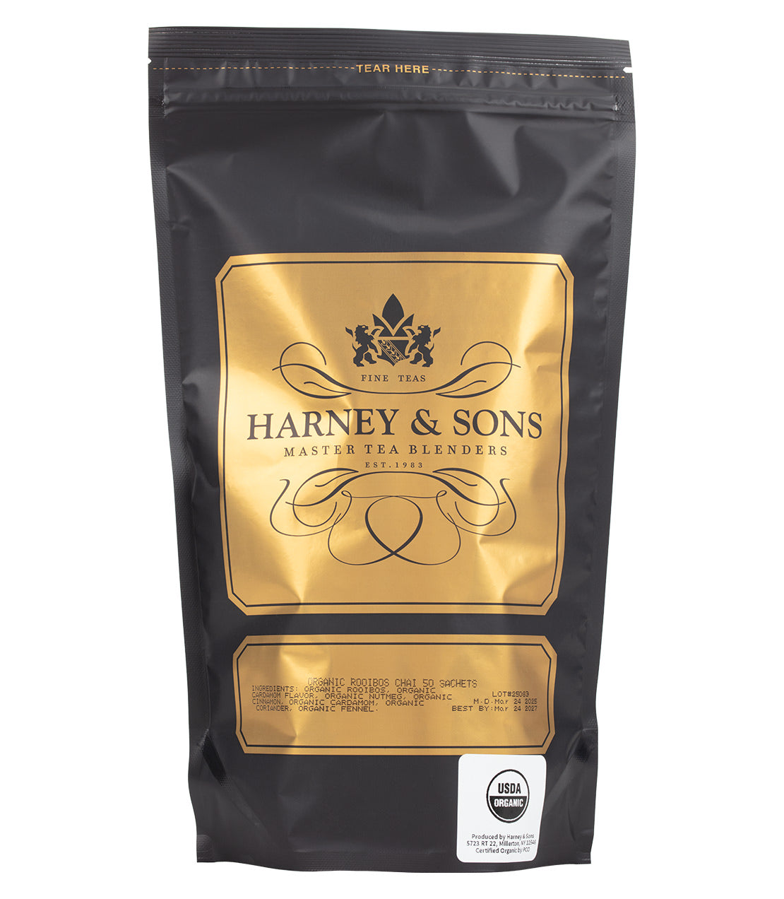 Harney & Sons Fine Teas-Organic Rooibos Chai- Black and Gold Bag of 50 Sachets