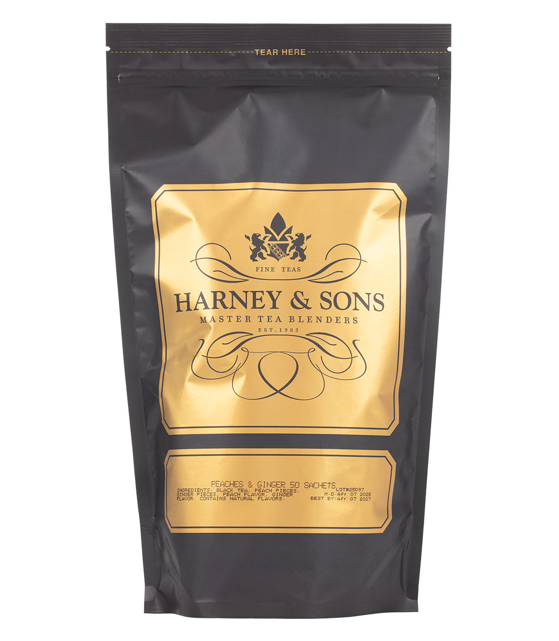 Harney & Sons Fine Teas- Peaches & Ginger- Black and Gold Bag of 50 Sachets