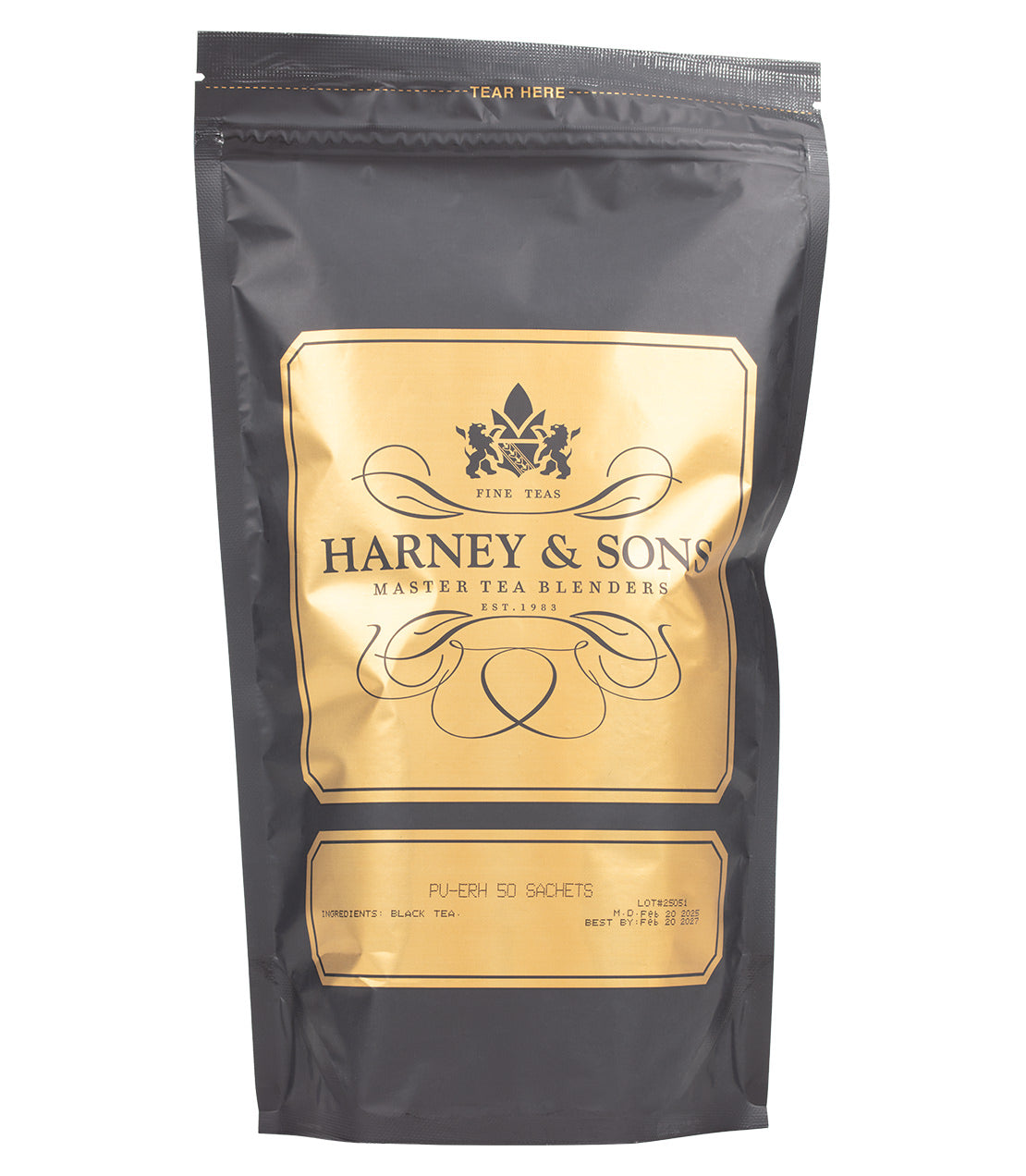 Harney & Sons Fine Teas- Pu-Erh- Black and Gold Bag of 50 Sachets