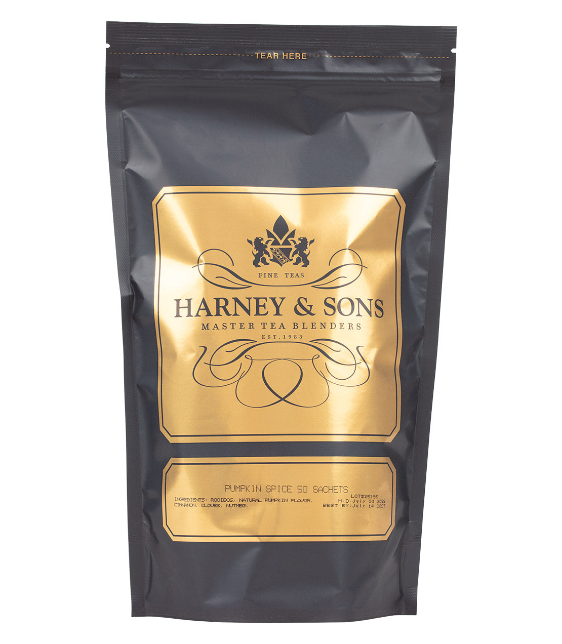 Harney & Sons Fine Teas- Pumpkin Spice- Black and Gold Bag of 50 Sachets