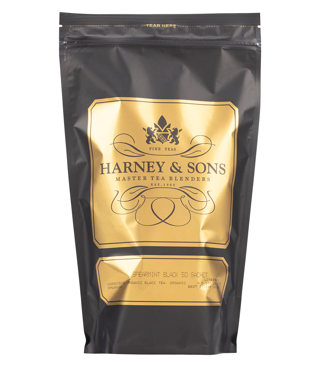 Harney & Sons Fine Teas- Spearmint Black- Black and Gold Bag of 50 Sachets