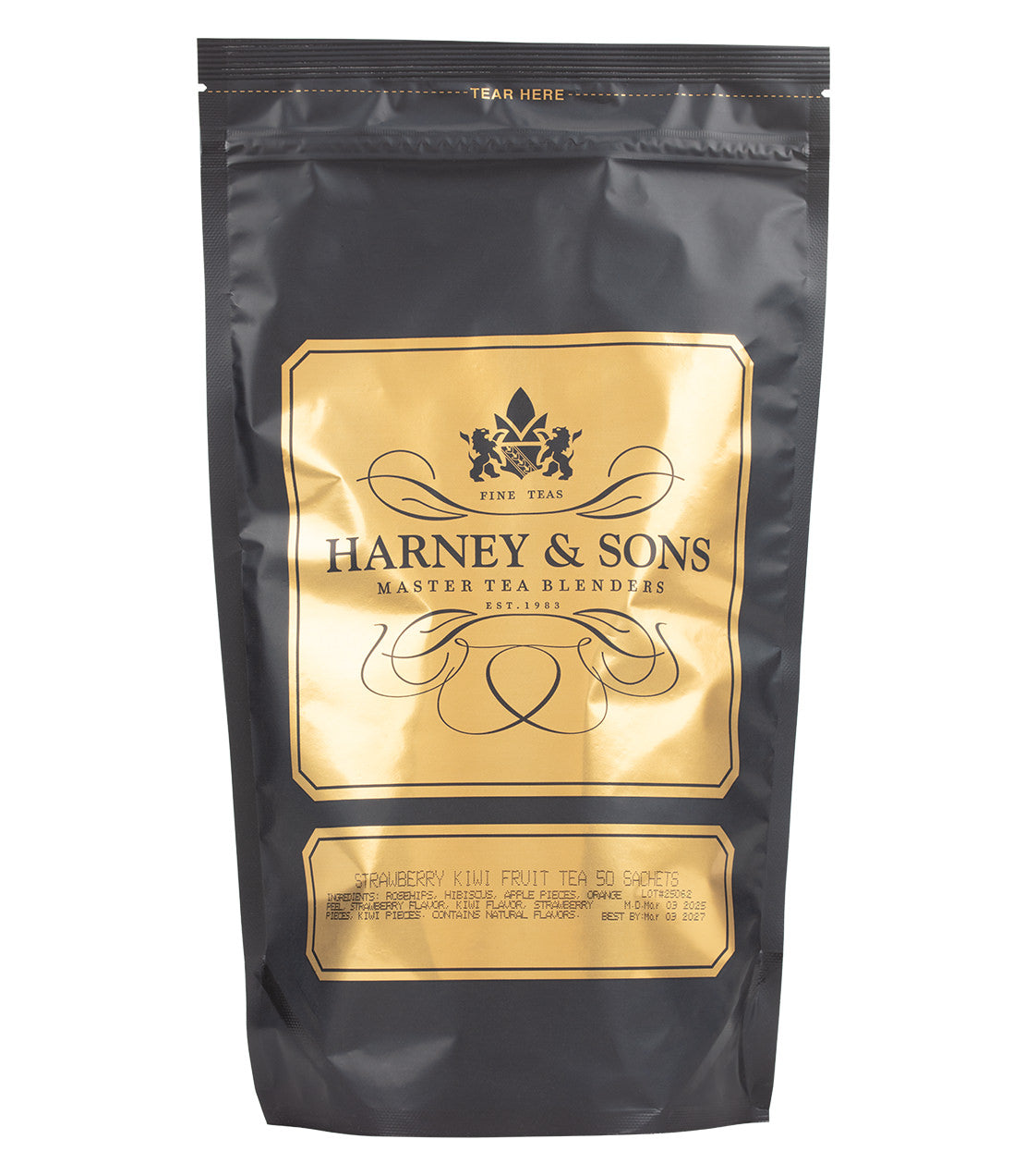Harney & Sons Fine Teas- Strawberry Kiwi Fruit Tea- Black and Gold Bag of 50 Sachets