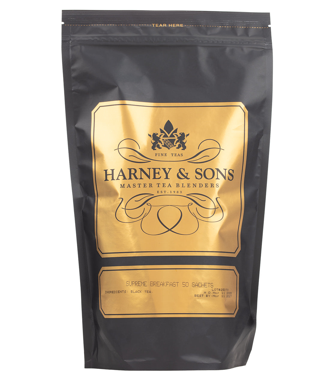 Harney & Sons Fine Teas- Supreme Breakfast- Black and Gold Bag of 50 Sachets