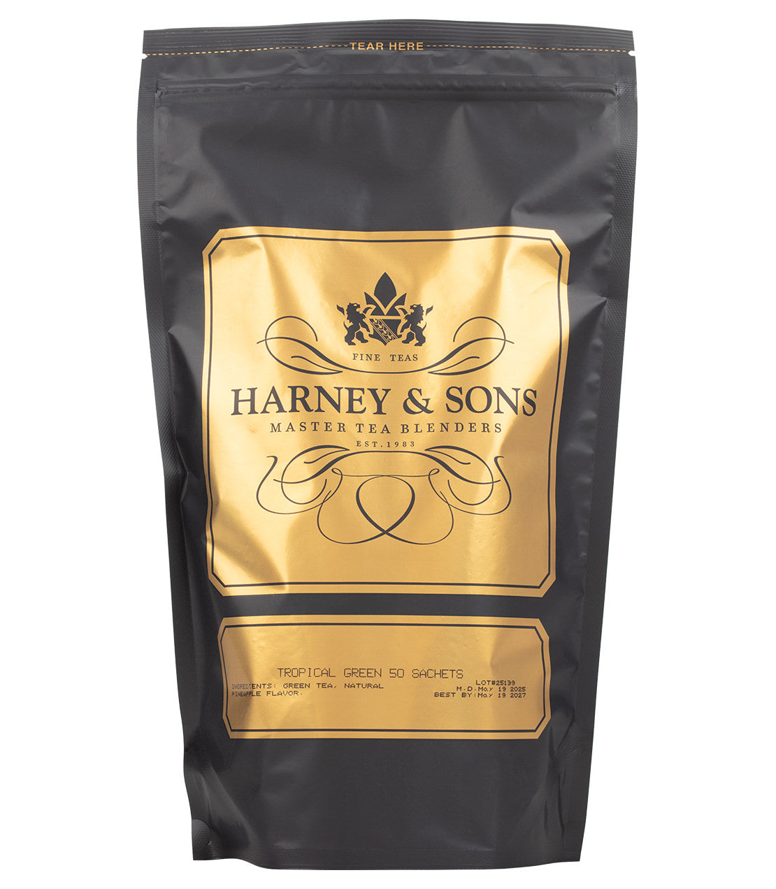 Harney & Sons Fine Teas- Tropical Green- Black and Gold Bag of 50 Sachets