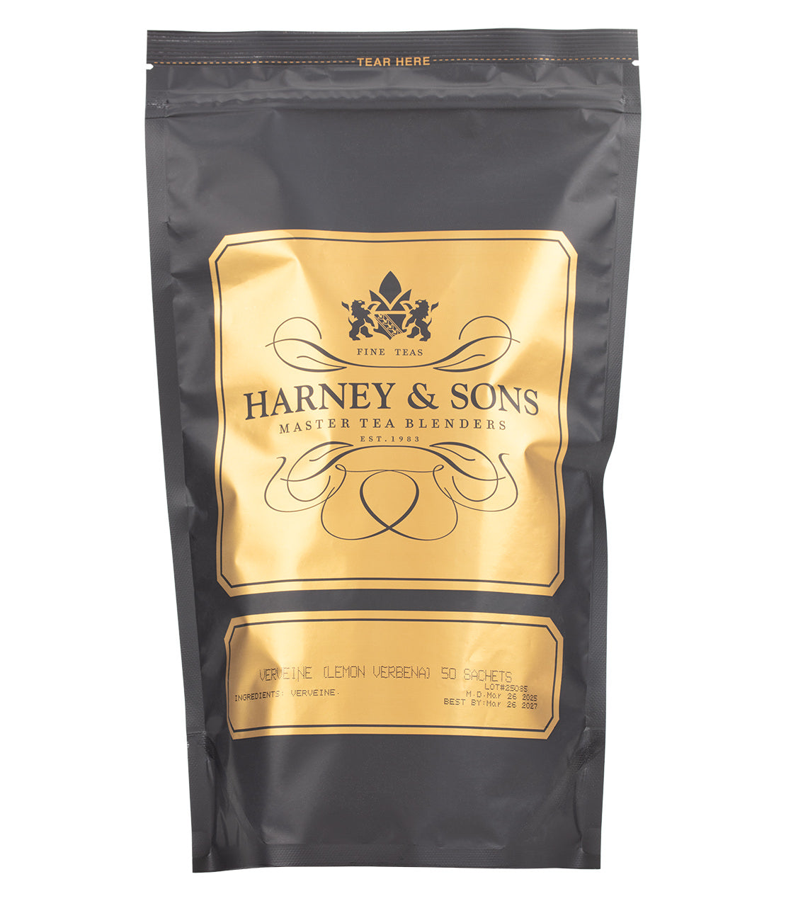 Harney & Sons Fine Teas- Verveine (Lemon Verbena)- Black and Gold Bag of 50 Sachets