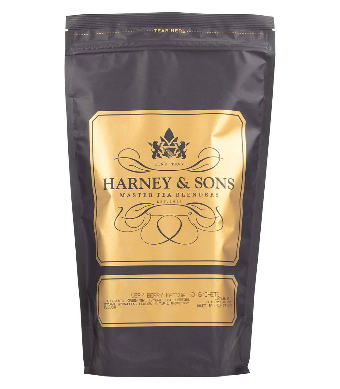 Harney & Sons Fine Teas- Very Berry Matcha- Black and Gold Bag of 50 Sachets