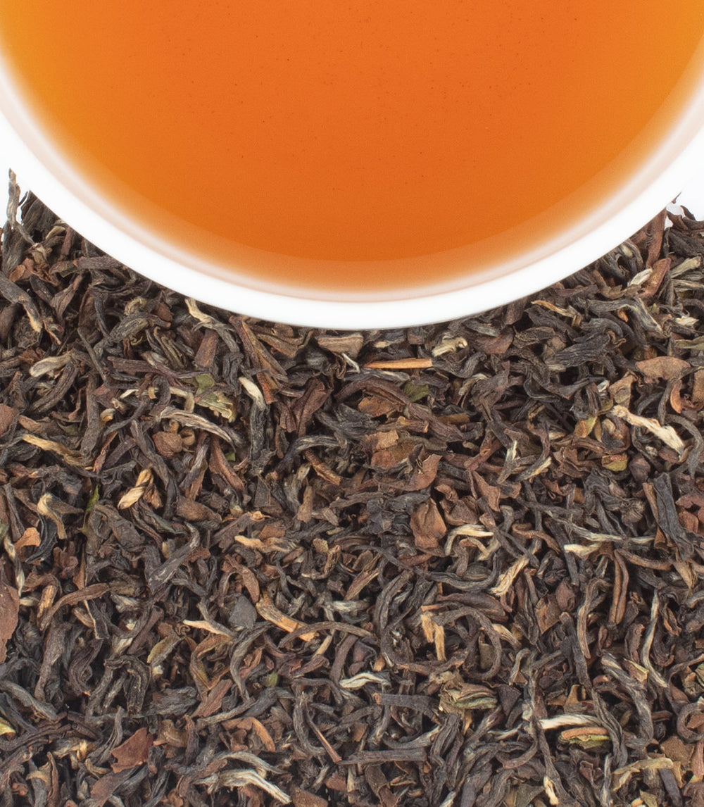Harney & Sons Fine Teas- Kathmandu- Overhead shot of cup with tea and leaves