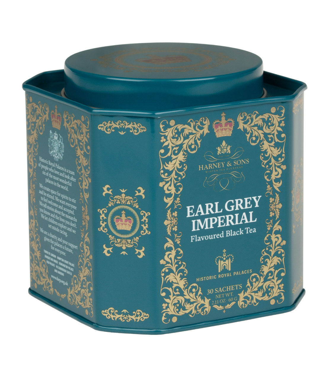 Harney & Sons Fine Teas- Historic Royal Palaces Collection- Earl Grey Imperial- Green and Gold Tin of 30 sachets