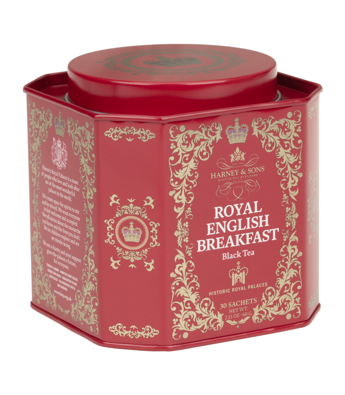 Harney & Sons Fine Teas- Historic Royal Palaces- Royal English Breakfast- Black Tea- Red and Gold 30 Count Tin of Sachets-