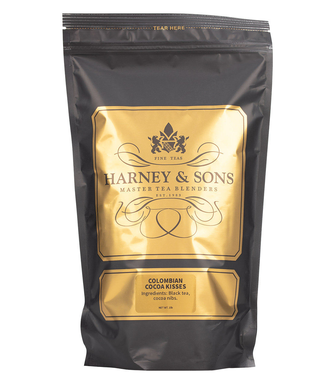 Harney & Sons Fine Teas- Colombian Cocoa Kisses- 1 Pound/16OZ Bag- Black and Gold Bag