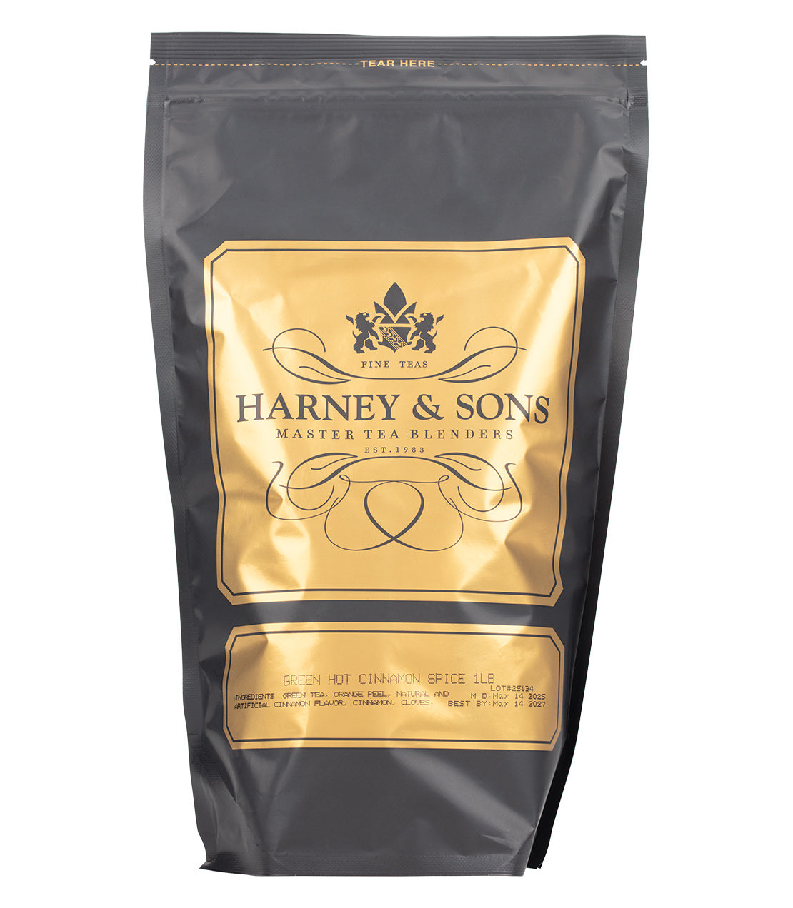 Harney & Sons Fine Teas- Green Hot Cinnamon Spice- 1 Pound/16OZ Bag- Black and Gold Bag