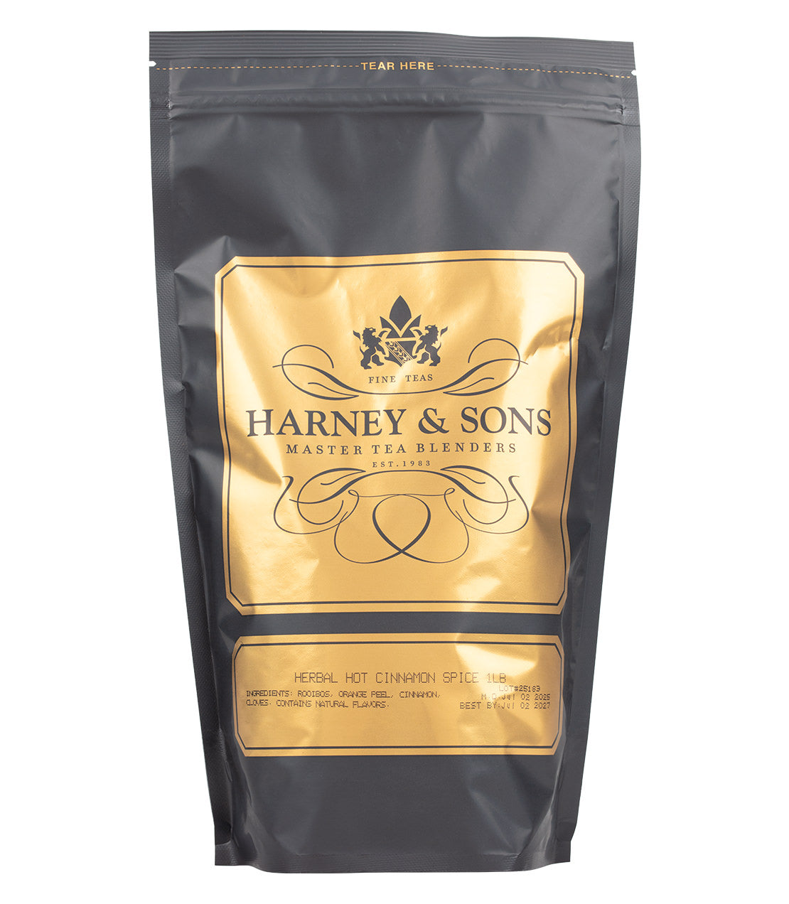 Harney & Sons Fine Teas- Herbal Hot Cinnamon Spice- 1 Pound/16OZ Bag- Black and Gold Bag